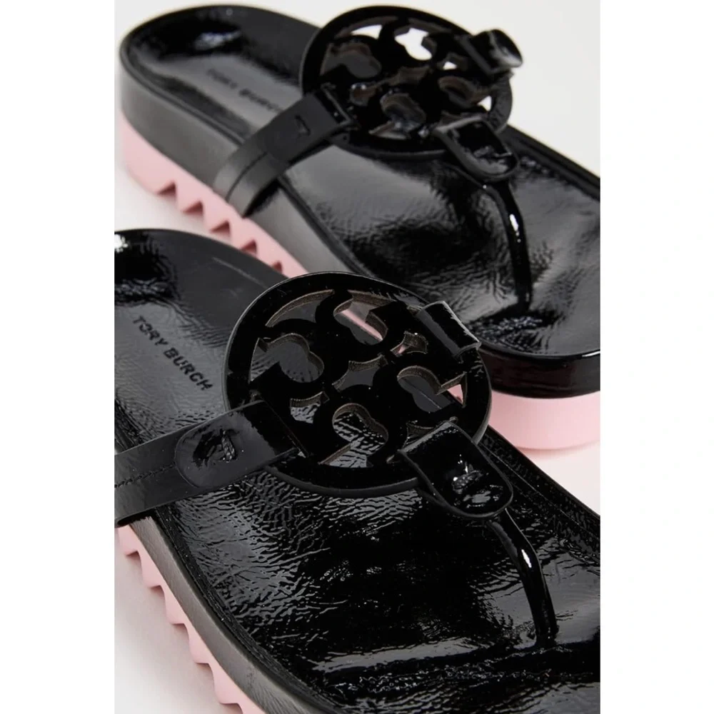 Tory Burch Women's Miller Cloud Lug Sandals Black Patent - Picture 12 of 12